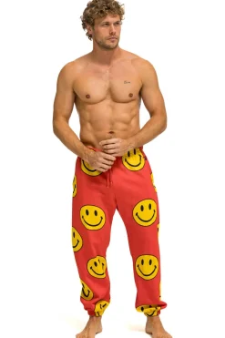 Sweatpants | Aviator Nation SMILEY REPEAT MENS SWEATPANTS - RED
