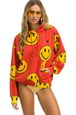 Hoodies | Hoodies | Aviator Nation SMILEY REPEAT RELAXED PULLOVER HOODIE - RED