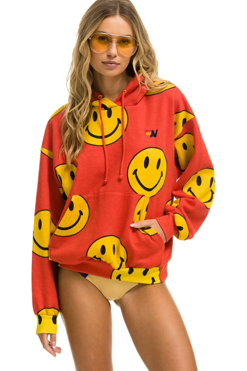 Hoodies | Hoodies | Aviator Nation SMILEY REPEAT RELAXED PULLOVER HOODIE - RED