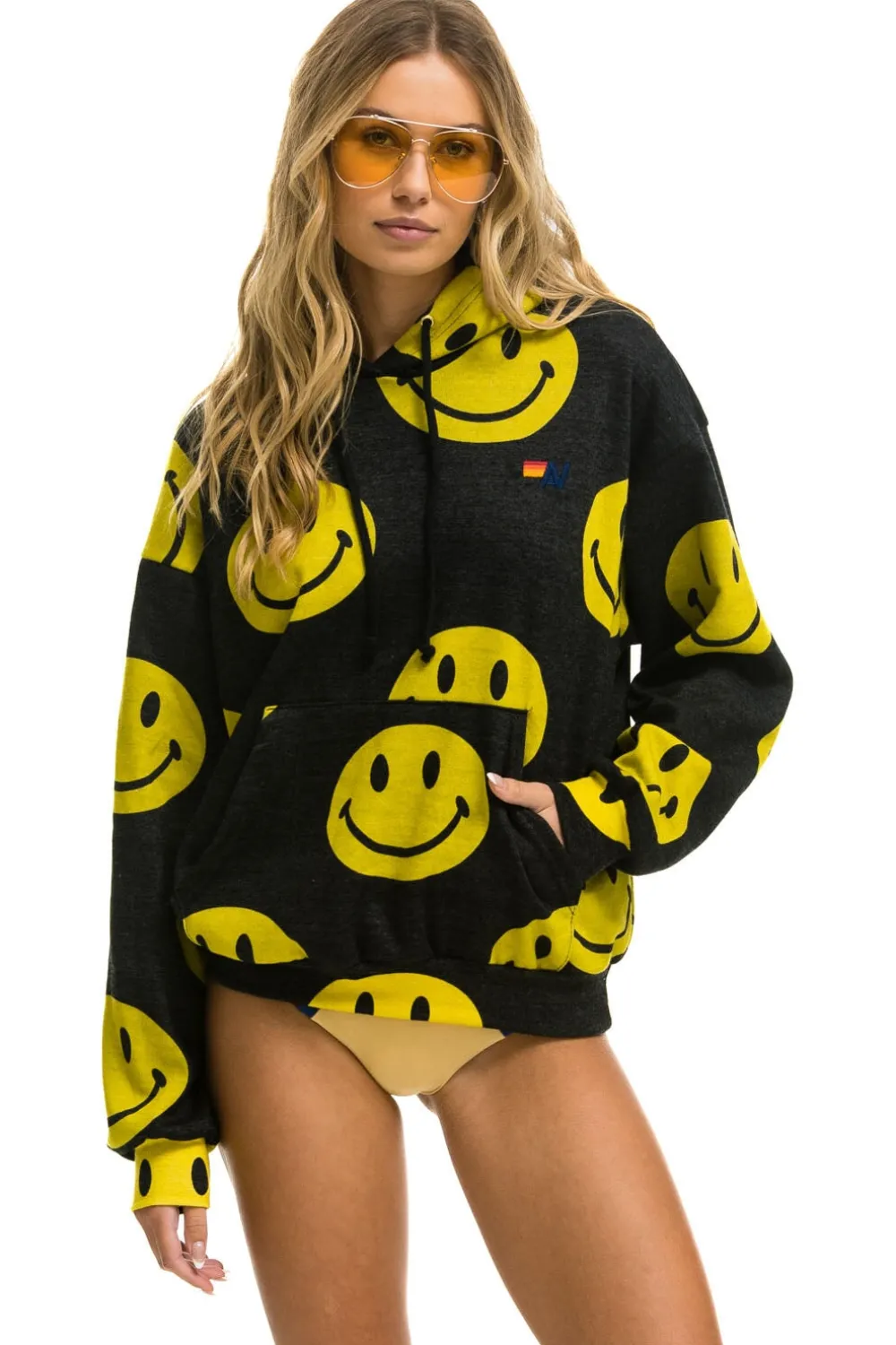 Hoodies | Hoodies | Aviator Nation SMILEY REPEAT RELAXED PULLOVER HOODIE - BLACK