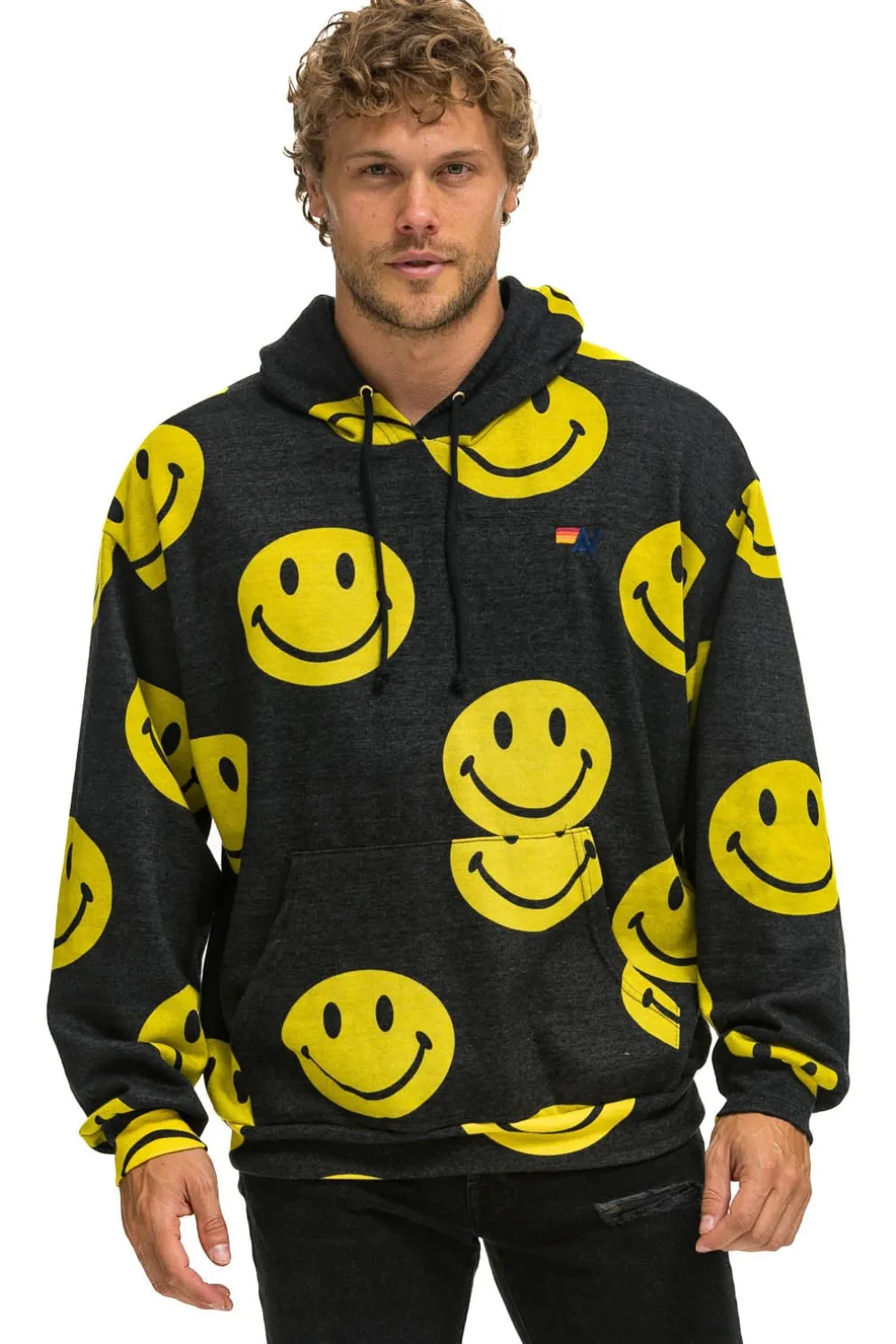 Hoodies | Hoodies | Aviator Nation SMILEY REPEAT RELAXED PULLOVER HOODIE - BLACK