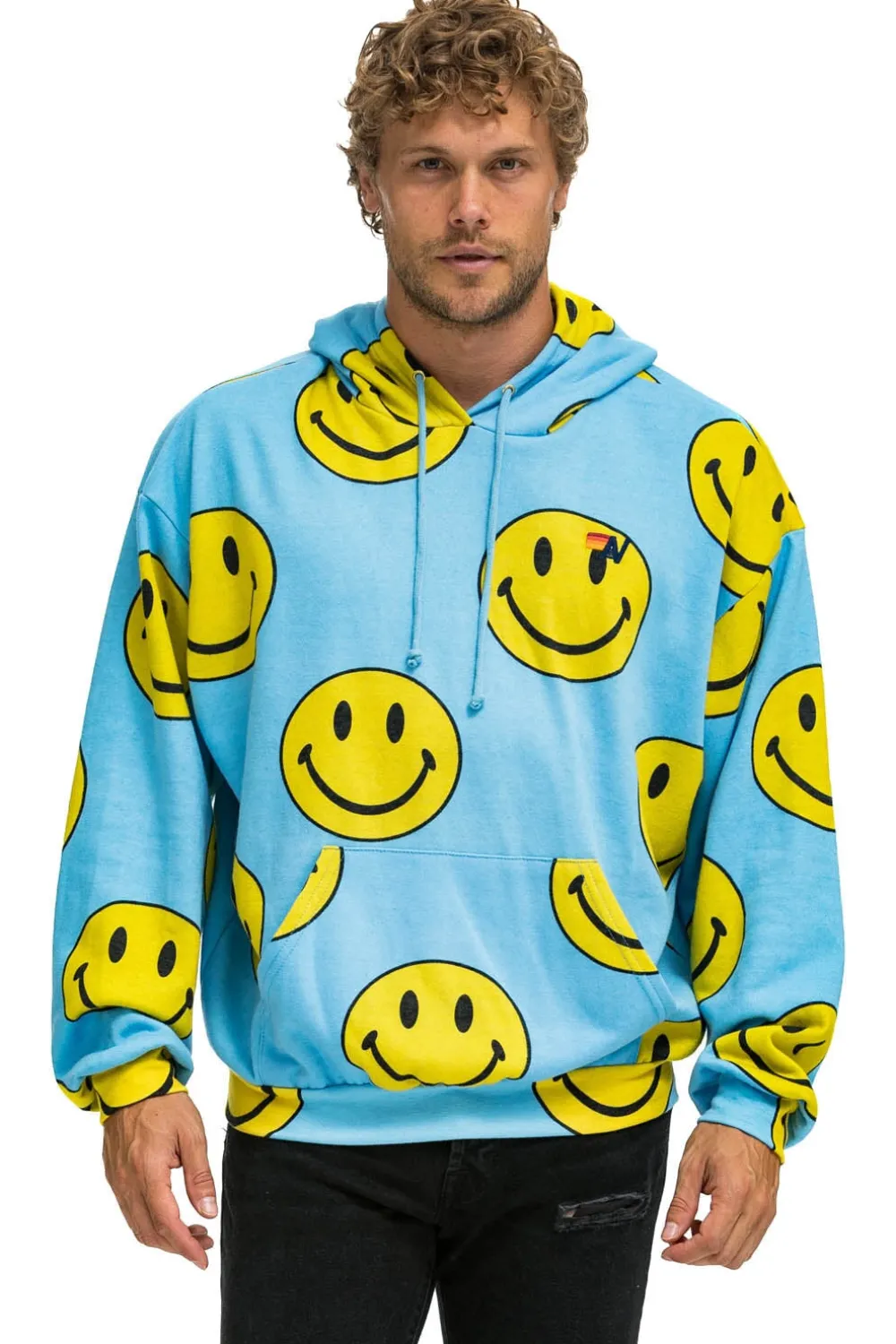 Hoodies | Hoodies | Aviator Nation SMILEY REPEAT RELAXED PULLOVER HOODIE - SKY