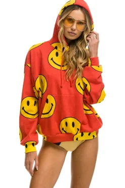 Hoodies | Hoodies | Aviator Nation SMILEY REPEAT RELAXED PULLOVER HOODIE - RED