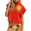 Hoodies | Aviator Nation SMILEY SUNSET SLEEVELESS RELAXED CROPPED PULLOVER HOODIE - RED