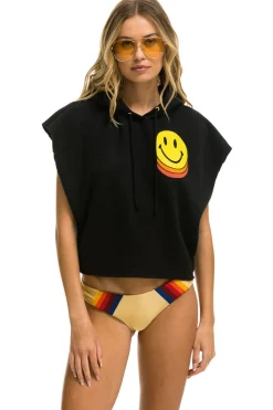 Hoodies | Aviator Nation SMILEY SUNSET SLEEVELESS RELAXED CROPPED PULLOVER HOODIE - BLACK