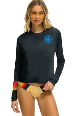 Collab Merchandise | Collab Merchandise | Aviator Nation SOUL CYCLE WHEEL 4 STRIPE PRINT LONG SLEEVE BOYFRIEND TEE - BLACK