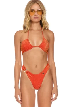 Swim Bottoms | Aviator Nation SPARKLE GYPSY RING HI-CUT FULL COVERAGE BIKINI BOTTOMS - HOT CORAL HOTCORAL