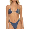 Swim Bottoms | Aviator Nation SPARKLE GYPSY RING HI-CUT FULL COVERAGE BIKINI BOTTOMS - NAVY