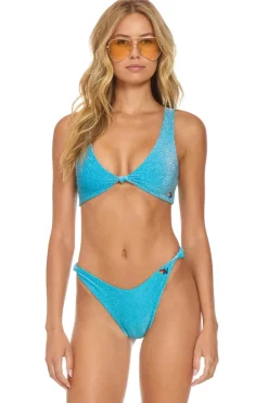 Swim Bottoms | Aviator Nation SPARKLE RIVIERA KNOT CHEEKY BIKINI BOTTOMS - SKY