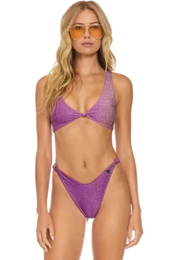 Swim Bottoms | Aviator Nation SPARKLE RIVIERA KNOT CHEEKY BIKINI BOTTOMS - GRAPE