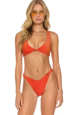 Swim Tops | Aviator Nation SPARKLE RIVIERA KNOT FRONT TOP BIKINI TOP - HOT CORAL HOTCORAL