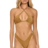 Swim Tops | Aviator Nation SPARKLE ST TROPEZ BANDEAU HALTER BIKINI TOP - MOCHA