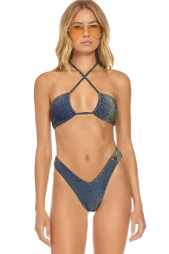 Swim Tops | Aviator Nation SPARKLE ST TROPEZ BANDEAU HALTER BIKINI TOP - NAVY
