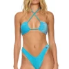 Swim Tops | Aviator Nation SPARKLE ST TROPEZ BANDEAU HALTER BIKINI TOP - SKY