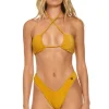 Swim Tops | Aviator Nation SPARKLE ST TROPEZ BANDEAU HALTER BIKINI TOP - GOLD