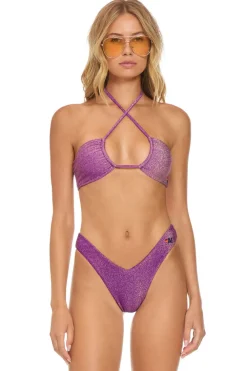 Swim Tops | Aviator Nation SPARKLE ST TROPEZ BANDEAU HALTER BIKINI TOP - GRAPE