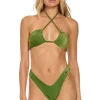 Swim Tops | Aviator Nation SPARKLE ST TROPEZ BANDEAU HALTER BIKINI TOP - ARMY