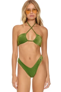Swim Tops | Aviator Nation SPARKLE ST TROPEZ BANDEAU HALTER BIKINI TOP - ARMY