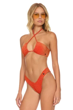 Swim Tops | Aviator Nation SPARKLE ST TROPEZ BANDEAU HALTER BIKINI TOP - HOT CORAL HOTCORAL