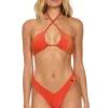 Swim Bottoms | Aviator Nation SPARKLE ST TROPEZ SCRUNCH CHEEKY BIKINI BOTTOMS - HOT CORAL HOTCORAL
