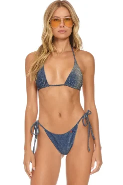 Swim Bottoms | Aviator Nation SPARKLE TURKS SIDE TIE CHEEKY BIKINI BOTTOMS - NAVY