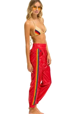 Sweatpants | Aviator Nation 5 STRIPE HI RISE WIND PANT - CHERRY