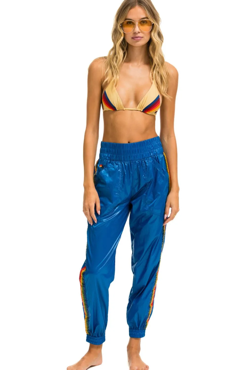 Sweatpants | Aviator Nation 5 STRIPE HI RISE WIND PANT - SNORKEL BLUE SNORKELBLUE