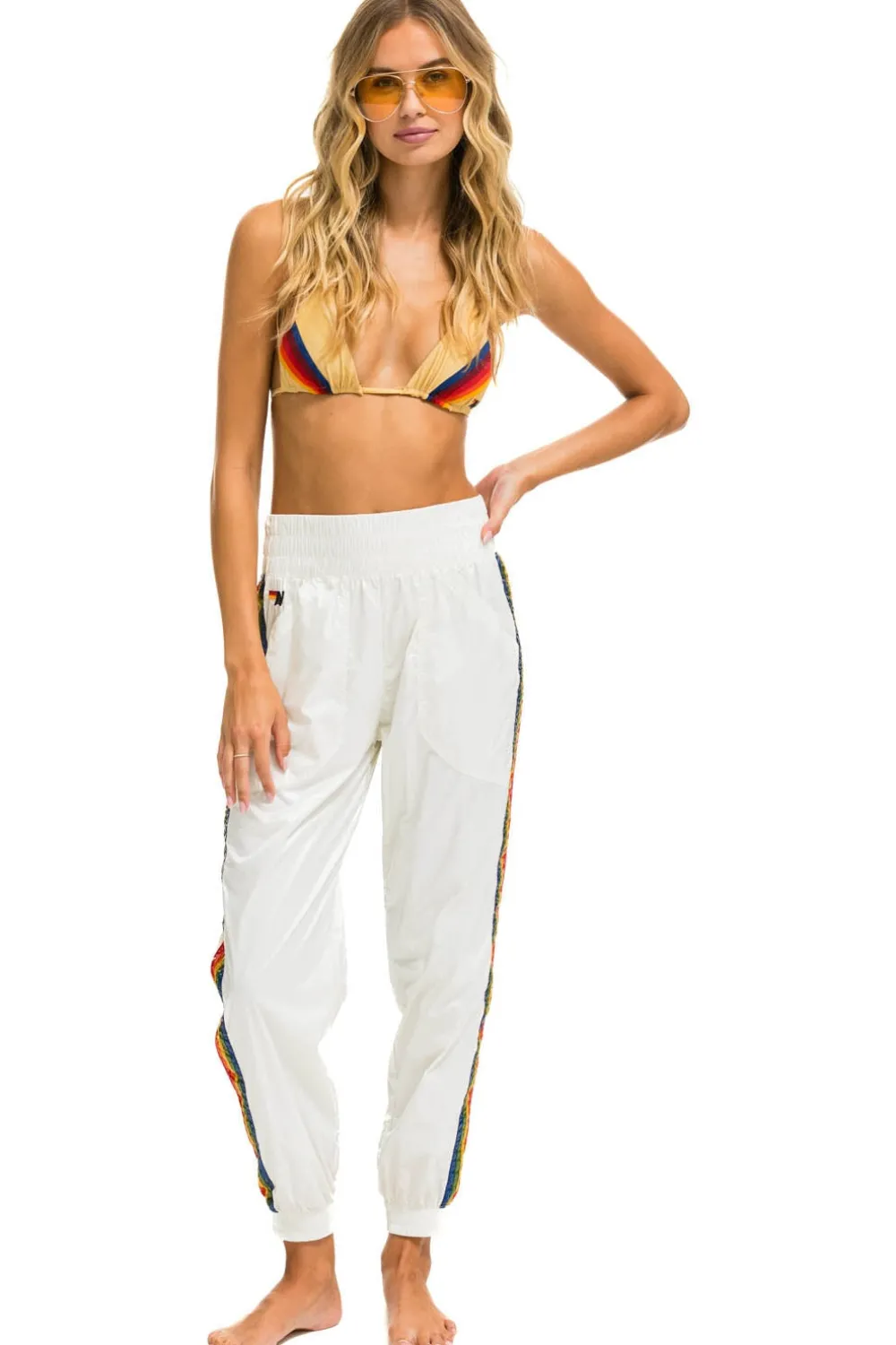 Sweatpants | Aviator Nation 5 STRIPE HI RISE WIND PANT - VINTAGE WHITE VINTAGEWHITE