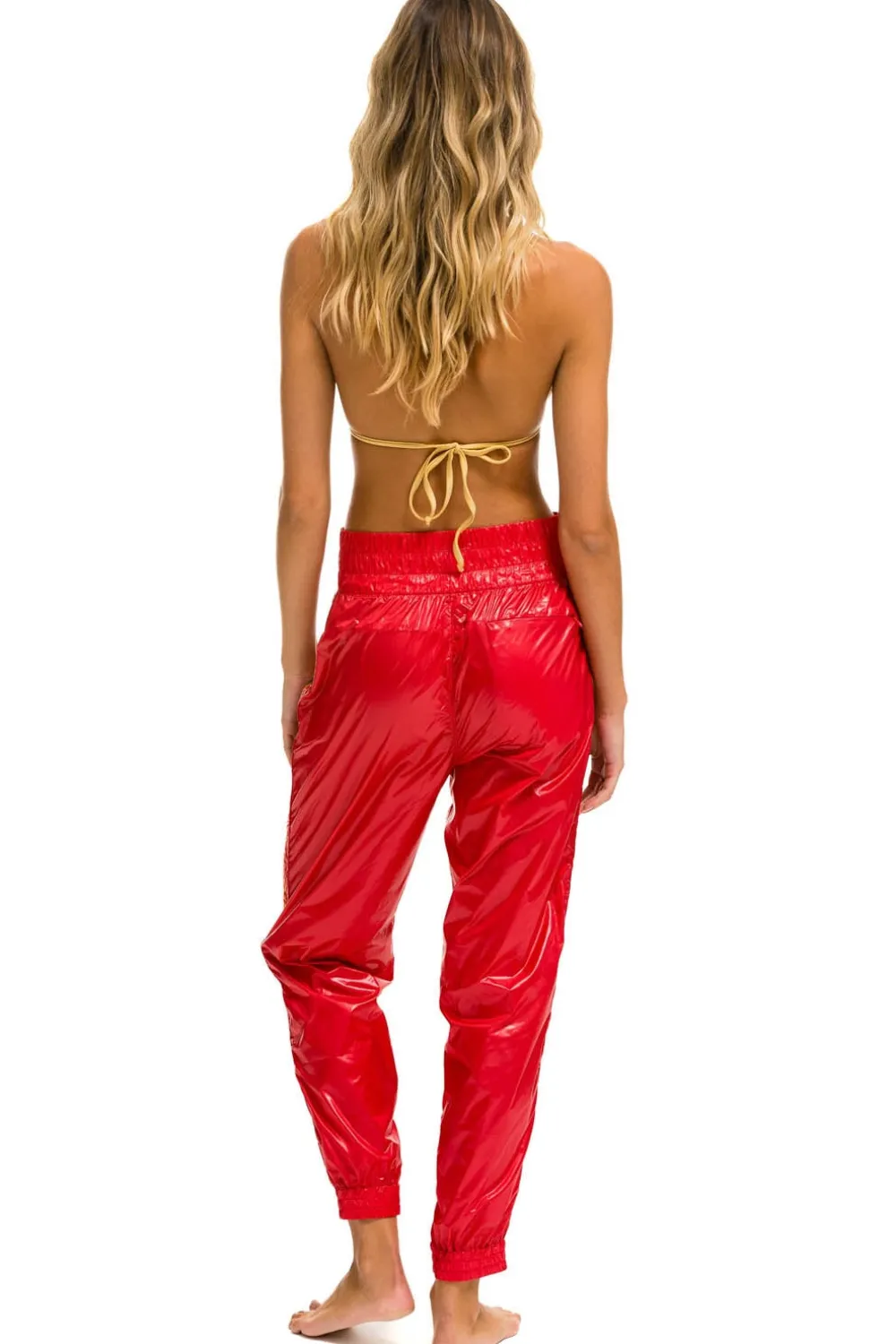 Sweatpants | Aviator Nation 5 STRIPE HI RISE WIND PANT - CHERRY