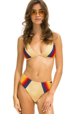 Swim Bottoms | Aviator Nation 5 STRIPE HI-WAISTED BIKINI BOTTOMS - GOLD