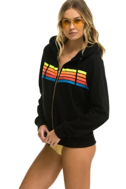 Hoodies | Hoodies | Aviator Nation 5 STRIPE HOODIE - BLACK // NEON RAINBOW BLACK//NEONRAINBOW