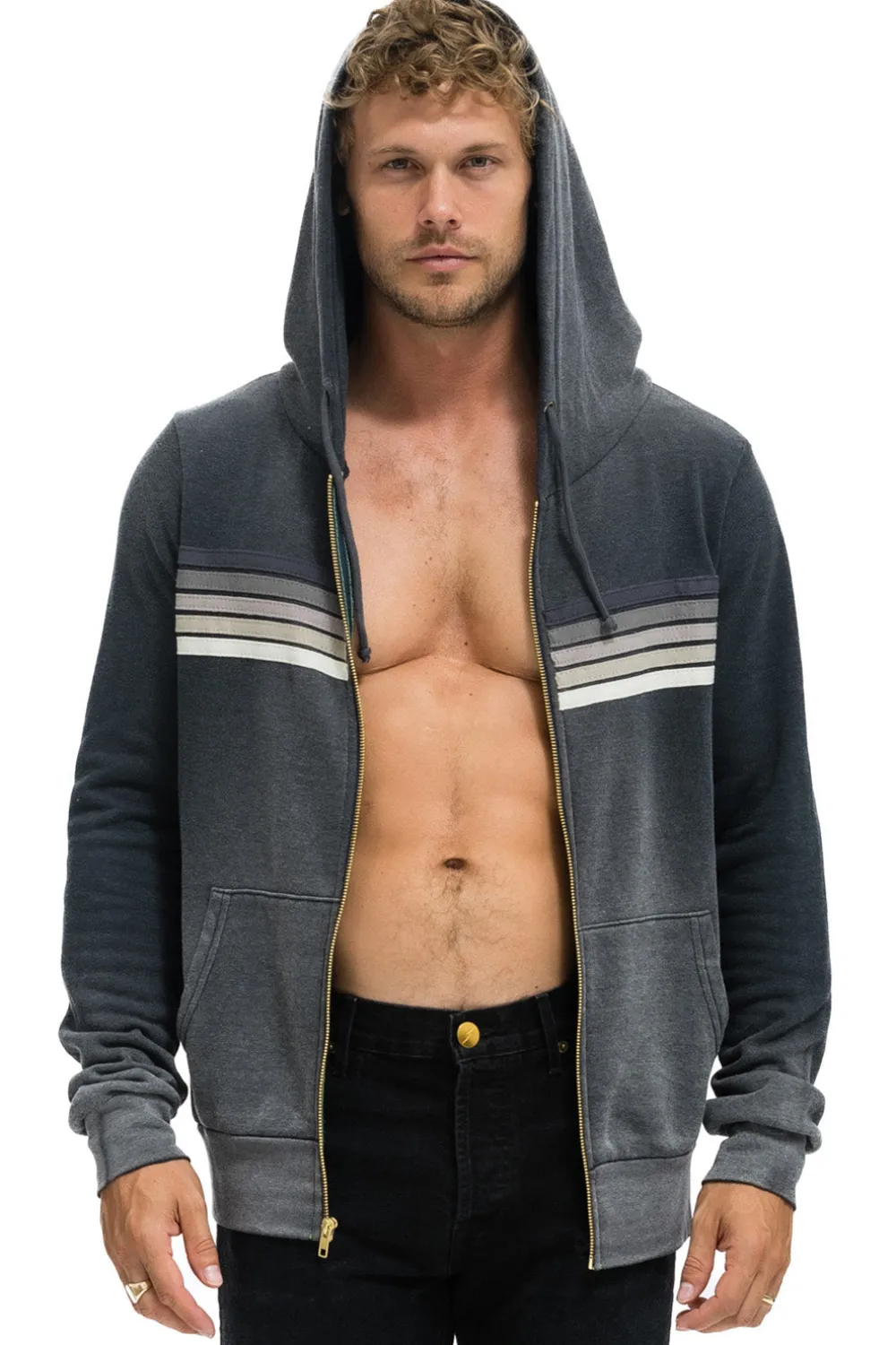 Hoodies | Hoodies | Aviator Nation 5 STRIPE HOODIE - FADED SMOKE FADEDSMOKE