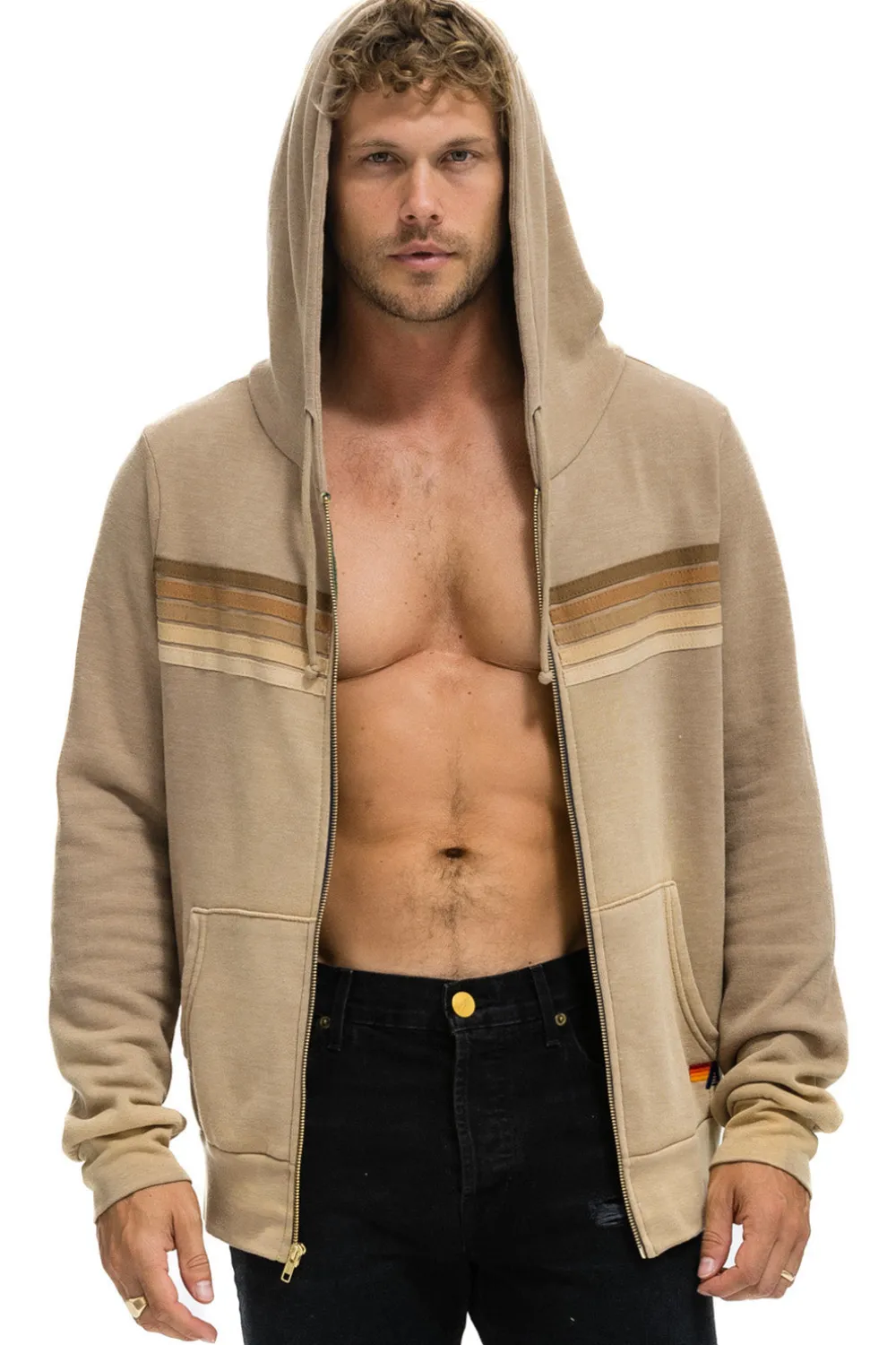 Hoodies | Hoodies | Aviator Nation 5 STRIPE HOODIE - FADED TAN FADEDTAN