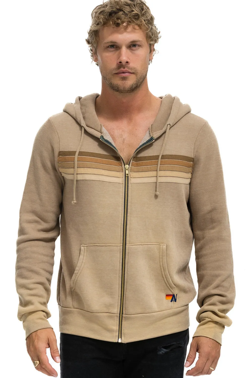 Hoodies | Hoodies | Aviator Nation 5 STRIPE HOODIE - FADED TAN FADEDTAN