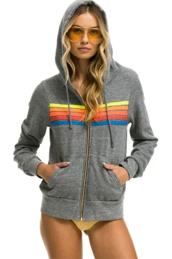 Hoodies | Hoodies | Aviator Nation 5 STRIPE HOODIE - HEATHER GREY // NEON RAINBOW HEATHERGREY//NEONRAINBOW