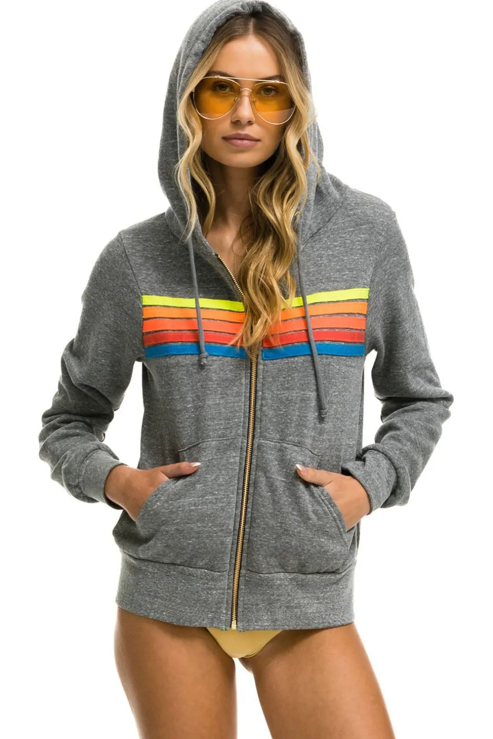 Hoodies | Hoodies | Aviator Nation 5 STRIPE HOODIE - HEATHER GREY // NEON RAINBOW HEATHERGREY//NEONRAINBOW
