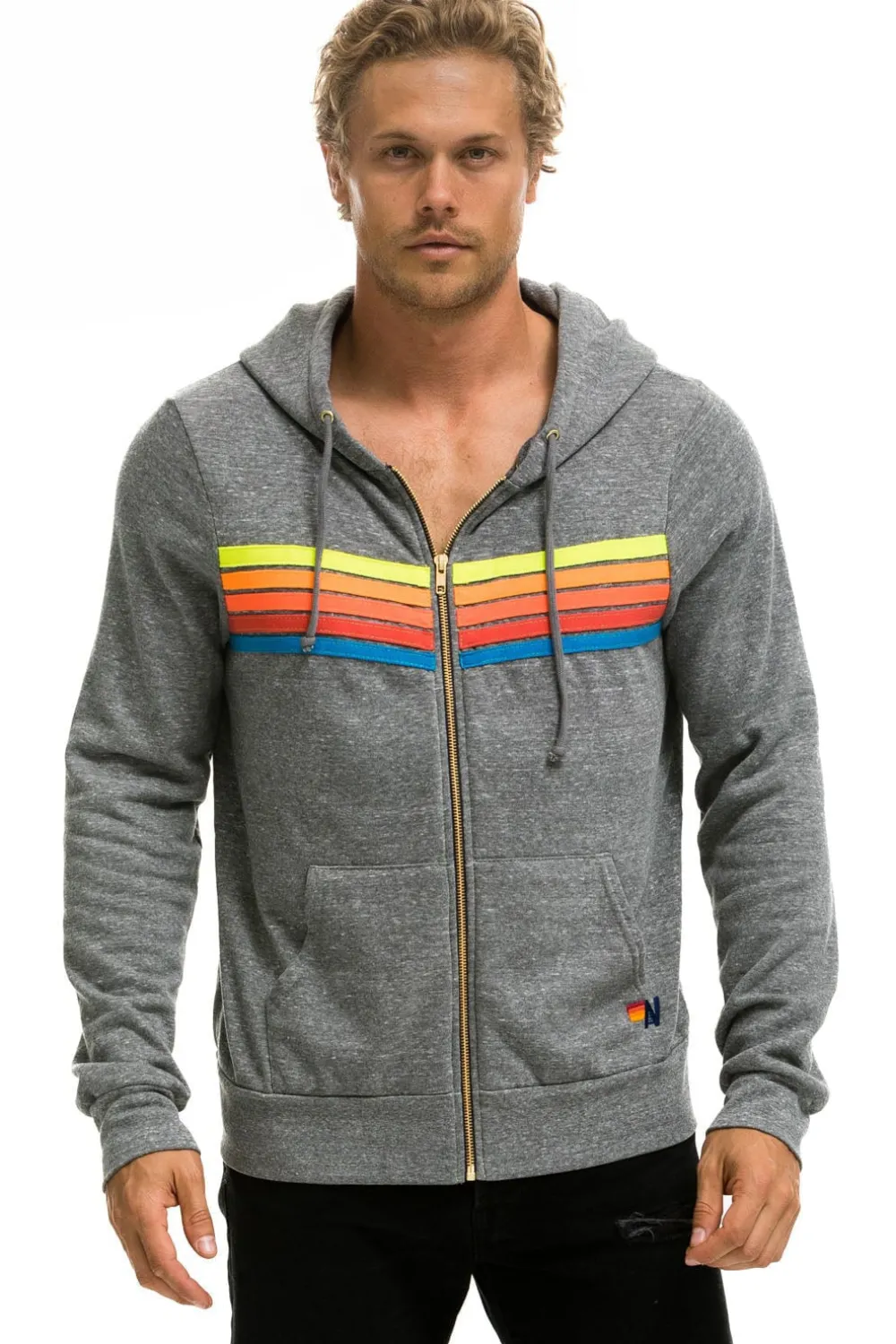 Hoodies | Hoodies | Aviator Nation 5 STRIPE HOODIE - HEATHER GREY // NEON RAINBOW HEATHERGREY//NEONRAINBOW