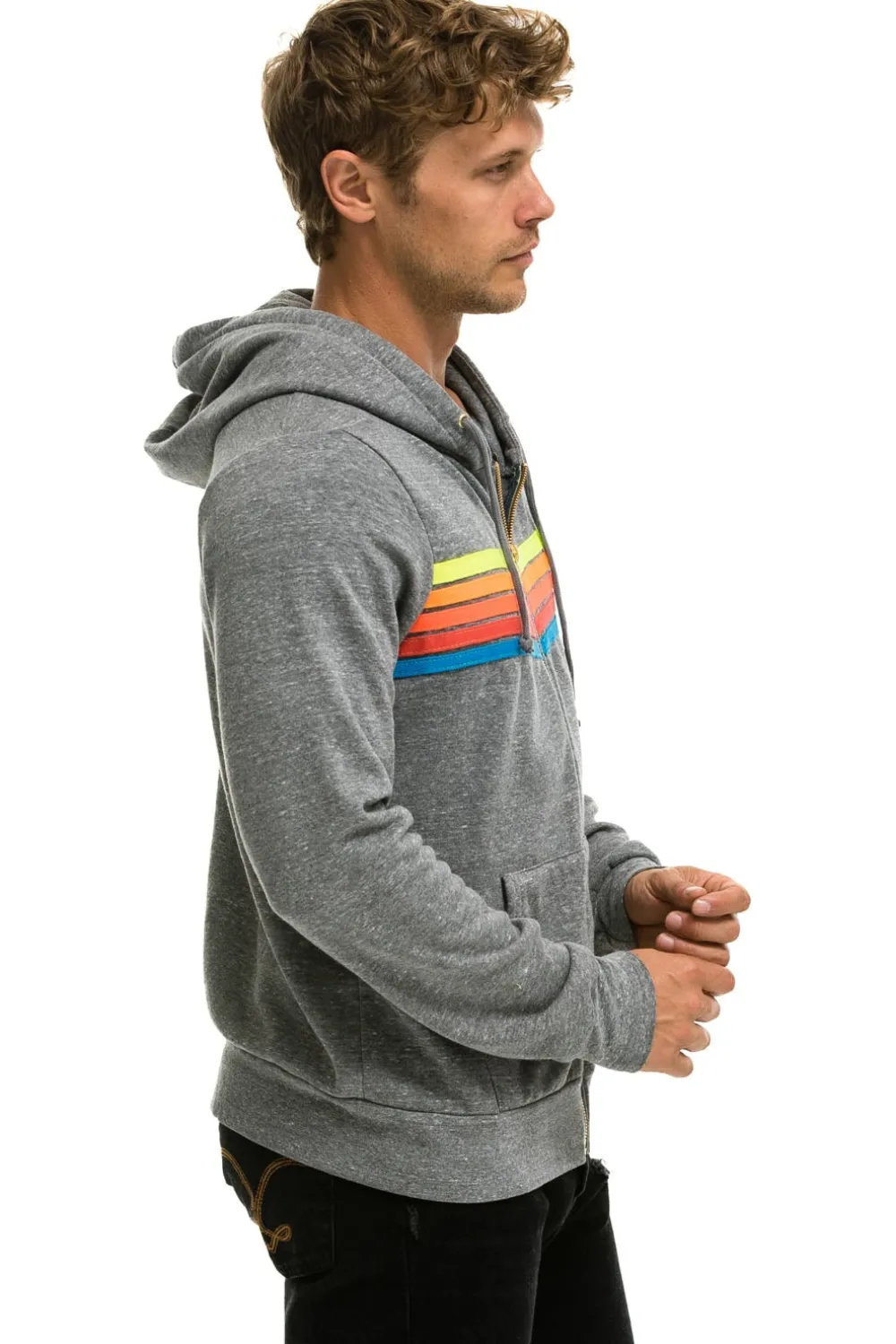 Hoodies | Hoodies | Aviator Nation 5 STRIPE HOODIE - HEATHER GREY // NEON RAINBOW HEATHERGREY//NEONRAINBOW