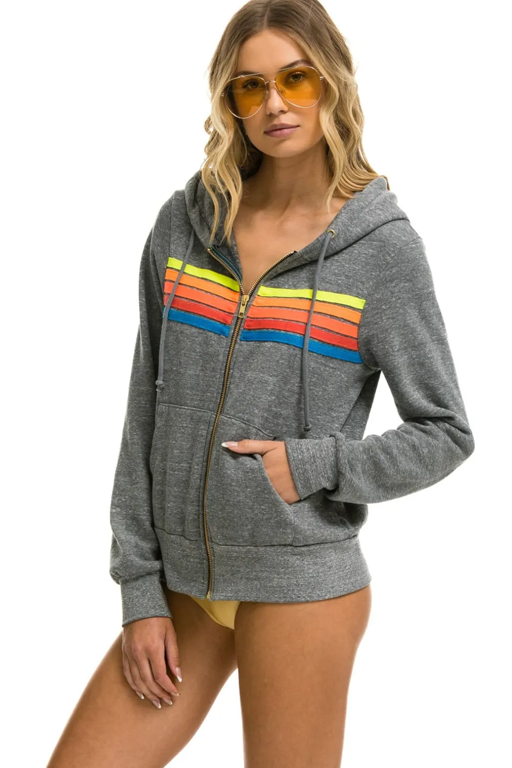 Hoodies | Hoodies | Aviator Nation 5 STRIPE HOODIE - HEATHER GREY // NEON RAINBOW HEATHERGREY//NEONRAINBOW