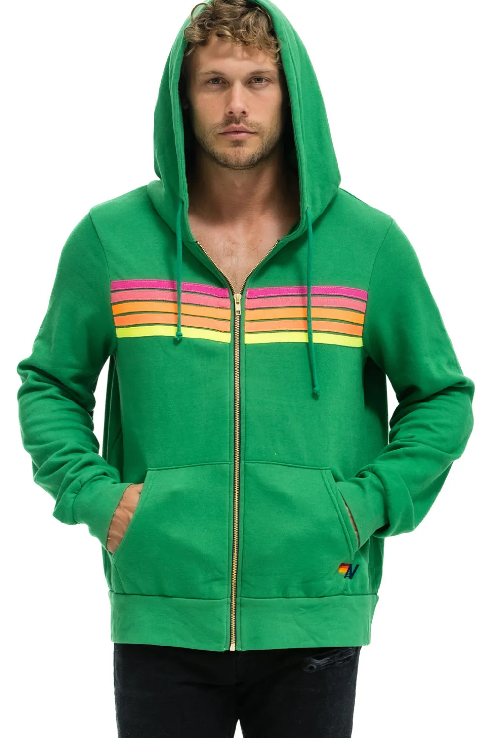 Hoodies | Hoodies | Aviator Nation 5 STRIPE HOODIE - KELLY GREEN // NEON PINK // YELLOW KELLYGREEN//NEONPINK//YELLOW