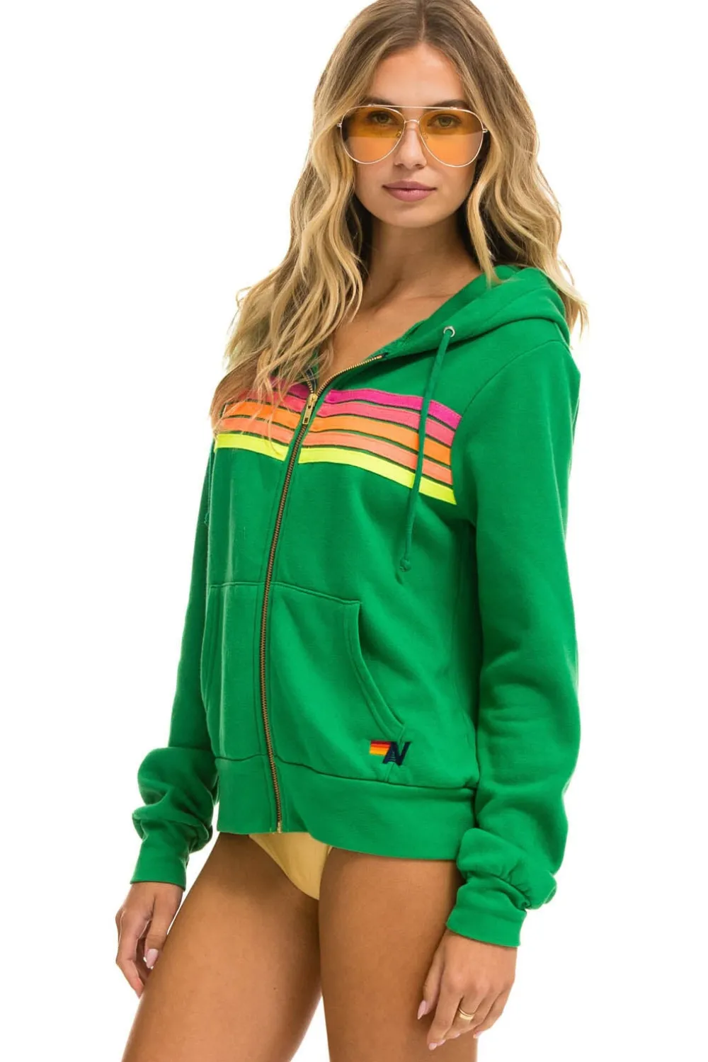 Hoodies | Hoodies | Aviator Nation 5 STRIPE HOODIE - KELLY GREEN // NEON PINK // YELLOW KELLYGREEN//NEONPINK//YELLOW