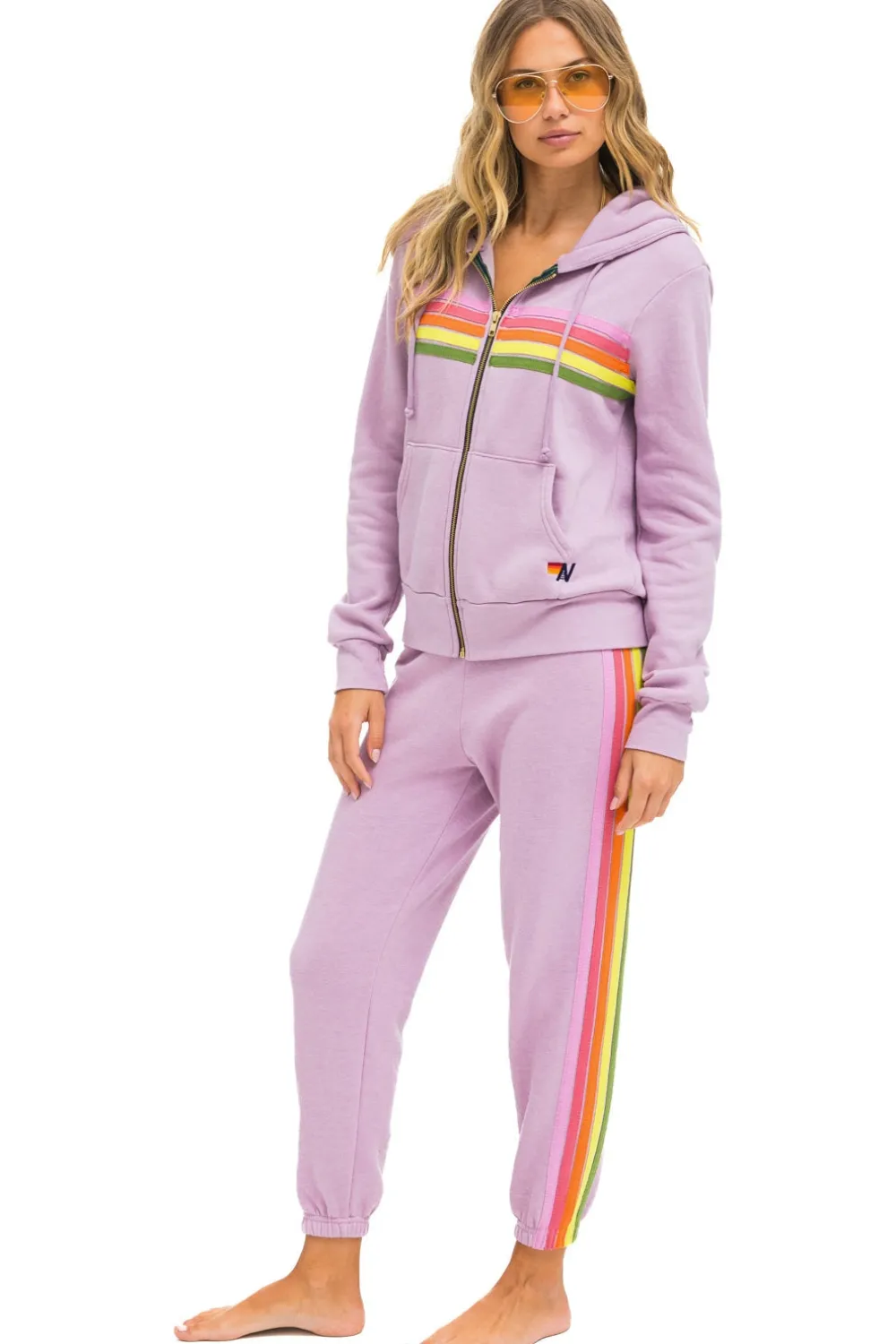 Hoodies | Hoodies | Aviator Nation 5 STRIPE HOODIE - MAUVE // PINK // GREEN MAUVE//PINK//GREEN