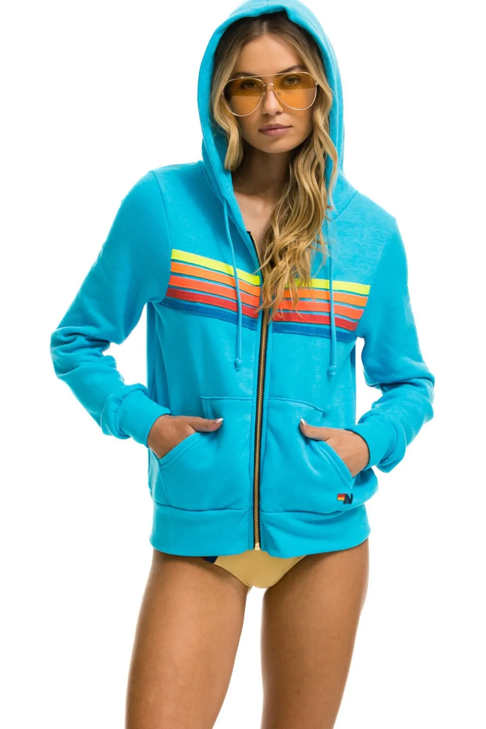 Hoodies | Hoodies | Aviator Nation 5 STRIPE HOODIE - NEON BLUE // NEON RAINBOW NEONBLUE//NEONRAINBOW