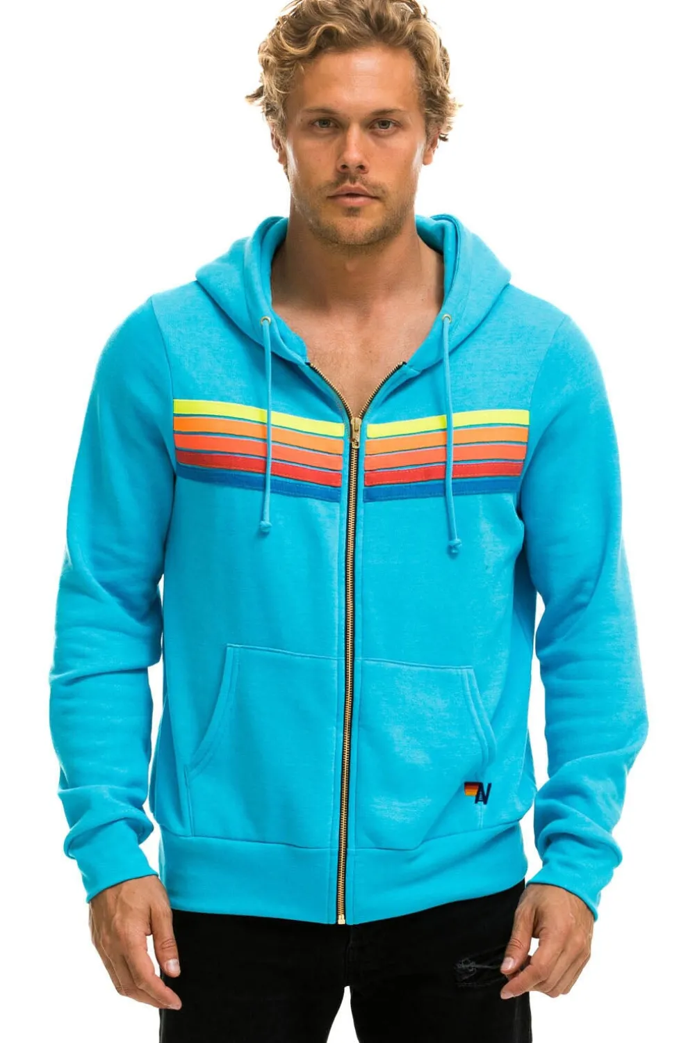 Hoodies | Hoodies | Aviator Nation 5 STRIPE HOODIE - NEON BLUE // NEON RAINBOW NEONBLUE//NEONRAINBOW