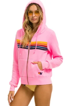 Hoodies | Hoodies | Aviator Nation 5 STRIPE HOODIE - NEON PINK NEONPINK