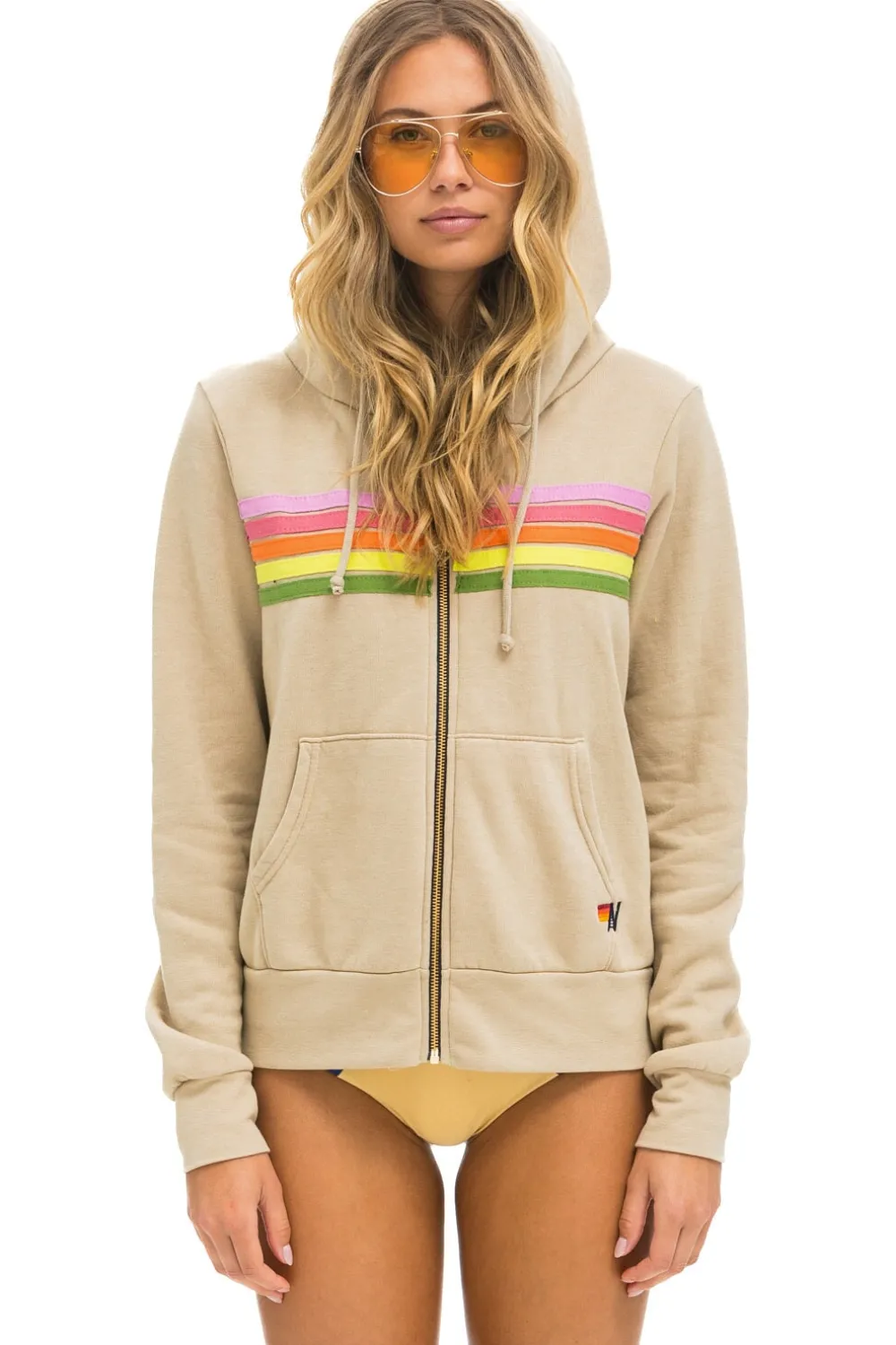 Hoodies | Hoodies | Aviator Nation 5 STRIPE HOODIE - SAND // PINK // GREEN SAND//PINK//GREEN