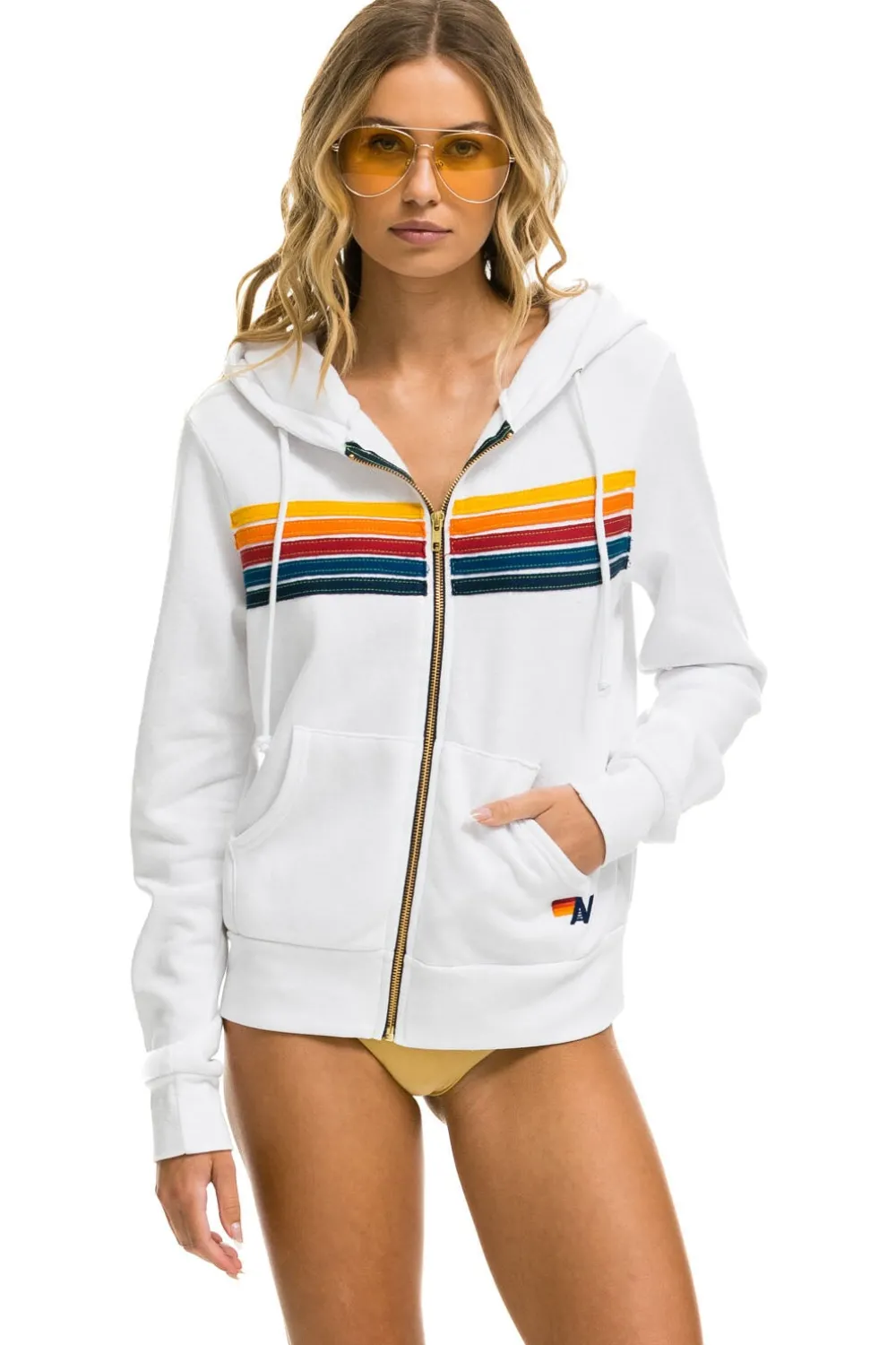 Hoodies | Hoodies | Aviator Nation 5 STRIPE HOODIE - WHITE