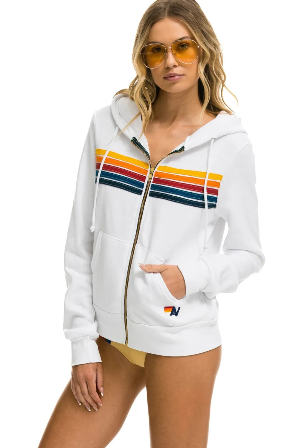 Hoodies | Hoodies | Aviator Nation 5 STRIPE HOODIE - WHITE