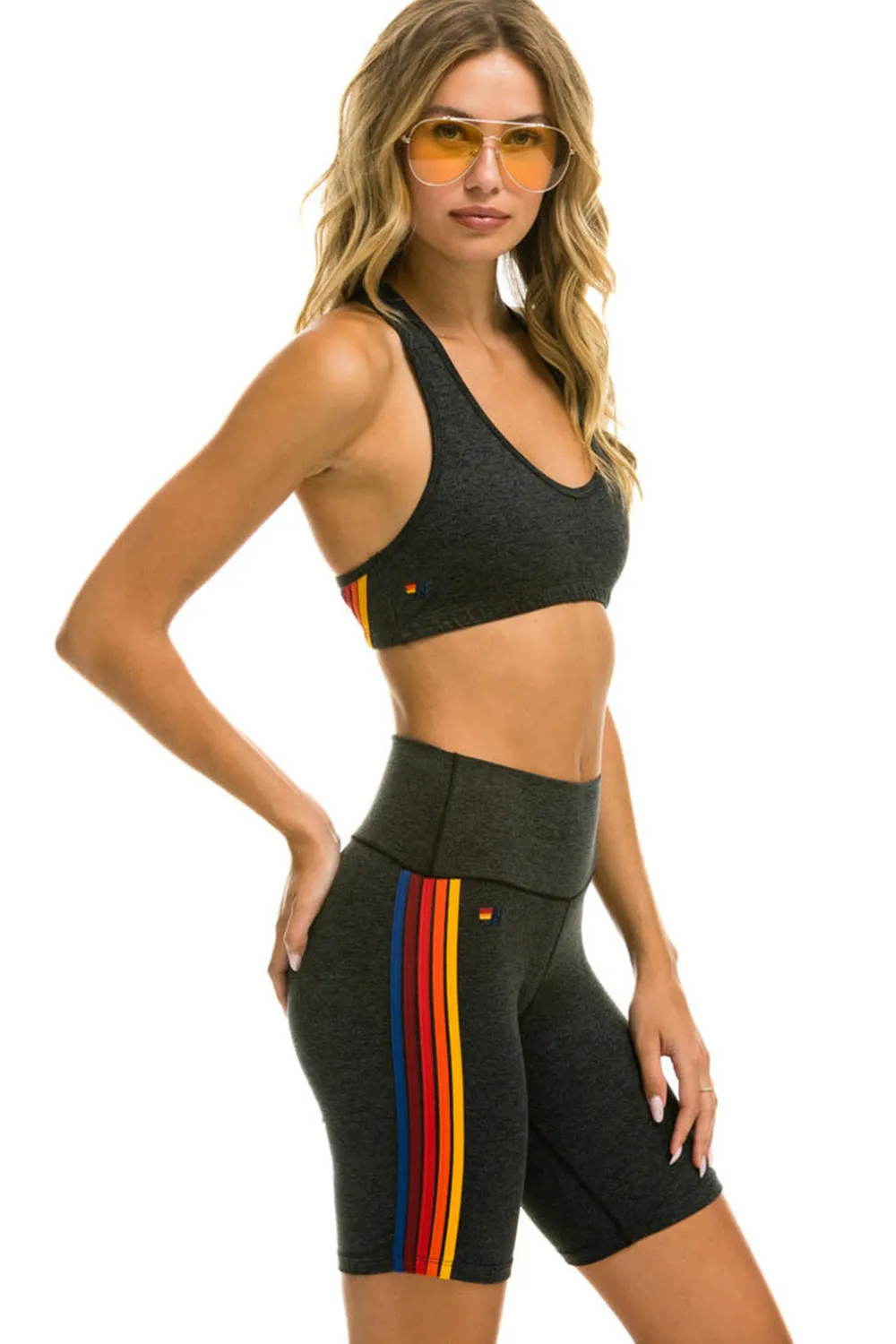 Activewear | Activewear | Aviator Nation 5 STRIPE RAINBOW 8 IN INSEAM HI-RISE BIKER SHORT - CHARCOAL