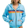 Hoodies | Hoodies | Aviator Nation 5 STRIPE RELAXED ZIP HOODIE - SKY 2 SKY2